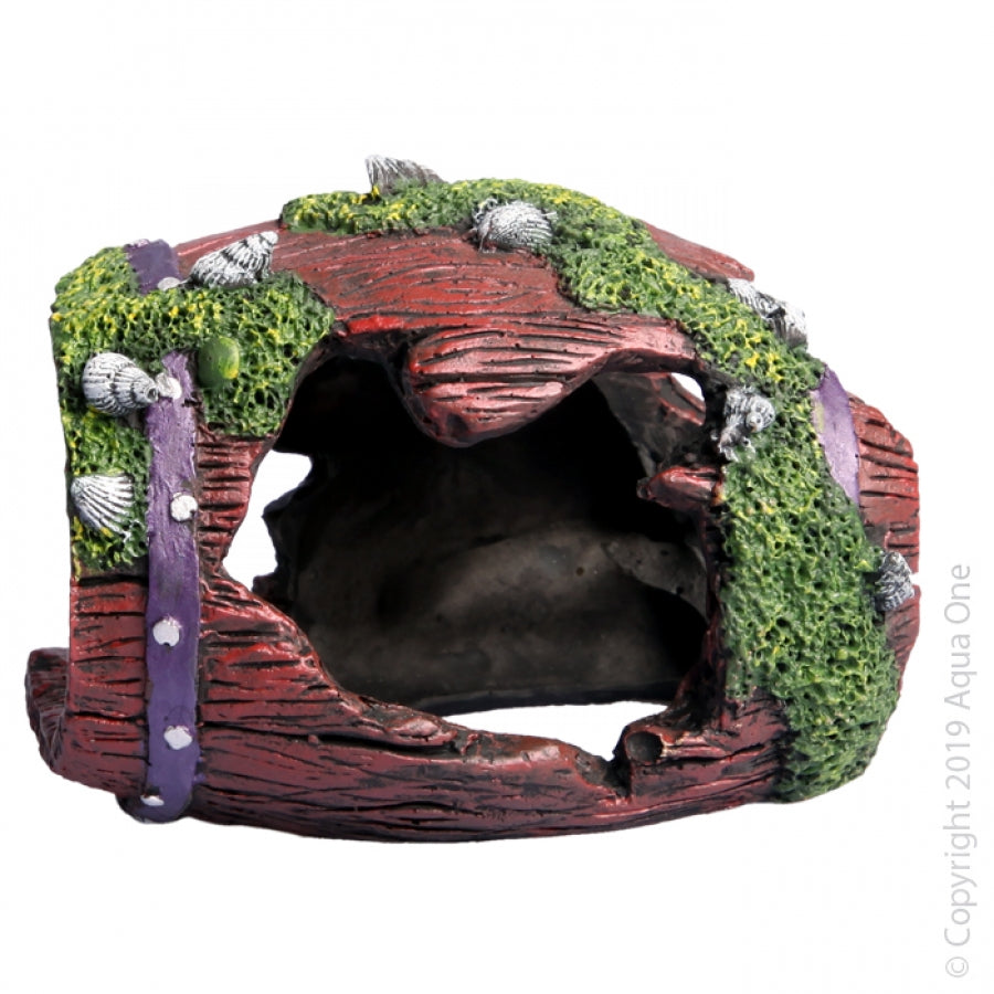 Aqua One Ornament Single Ruined Barrel With Shell, Aqua One Ornaments, pet essentials warehouse