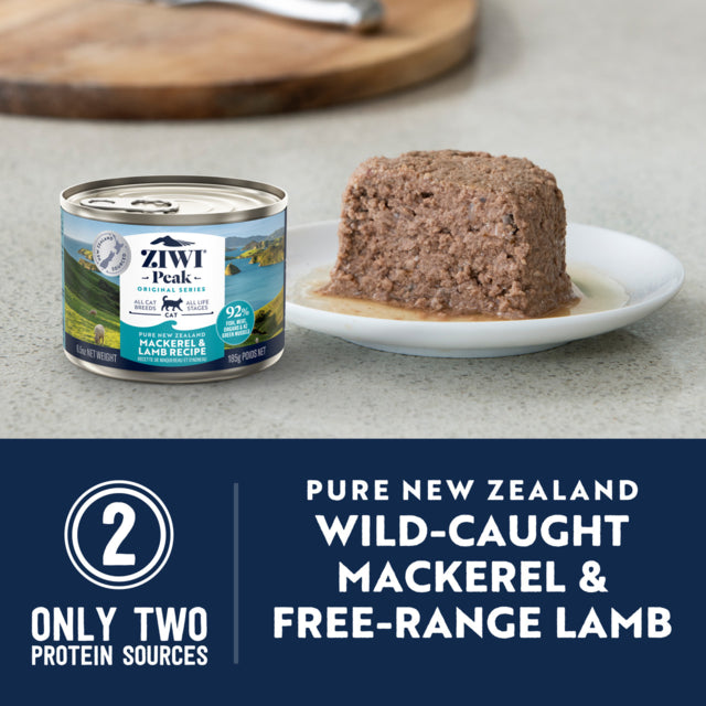 Ziwi Peak Mackerel And Lamb Wet Cat Food, Newzealand made cat food, Ziwipeak cat food, All life stages for cats, Mackerel and lamb cat food, Pet Essentials Warehouse, poster