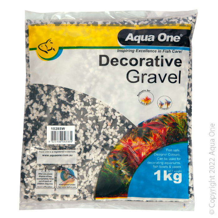 Aqua One Gravel Mixed White & Black 2mm 1kg bag, pet essentials warehouse