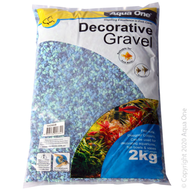 Aqua One Gravel Mixed Aqua & Blue 2mm 2kg bag, pet essentials warehouse