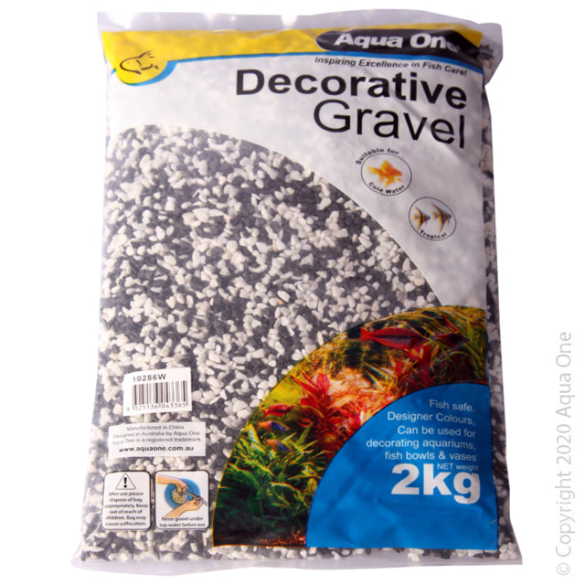 Aqua One Gravel Mixed White & Black 2mm 2kg, pet essentials warehouse