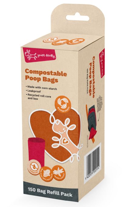 Yours Droolly Compostable Poop Bags, Compastable Waste Bags, Leakproof dog waste bags, Rill pack of bags, Pet Essentials Warehouse