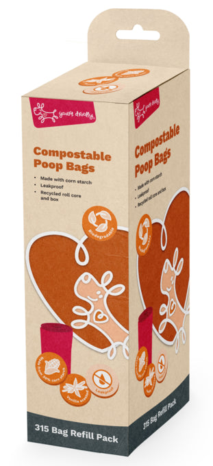 Yours Droolly Compostable Poop Bags, Compastable Waste Bags, Leakproof dog waste bags, Rill pack of bags, Pet Essentials Warehouse