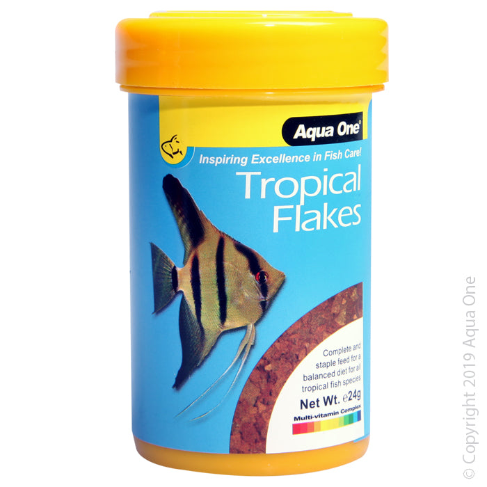 Aqua One Tropical Flakes Fish Food 24g, Pet Essentials Warehouse, Fish Food Flakes, Pet Essentials Hastings