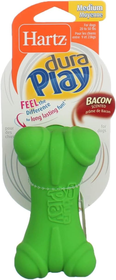 Hartz Dura Play Bone Dog Toy Green Medium, Front packaging, Bacon Secented, Pet Essentials Warehouse