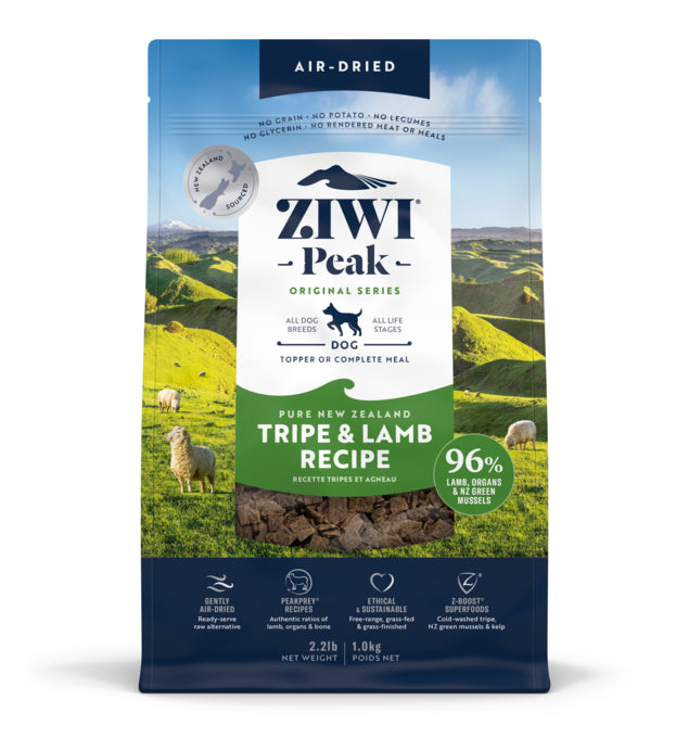 ZiwiPeak Dog Air Dried Tripe & Lamb, Lamb and tripe dog food, Ziwipeak dog food, Lamb dog food, NewZealand Made, Newzealand lamb and tripe, Pet Essentials Warehouse, Poster, single protein dog food