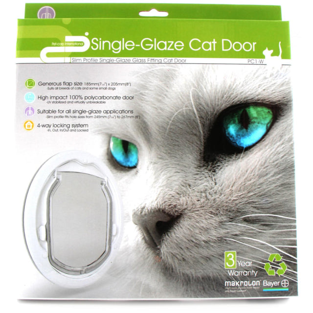 Pet-Corp Slim Profile Single Glaze Glass Cat Door, Cat door, glass cat door, door for cats, Pet Essentials Warehouse