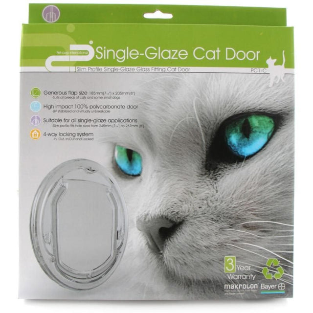 Pet-Corp Slim Profile Single Glaze Glass Cat Door, Cat door, door for cats, Pet Essentials Warehouse
