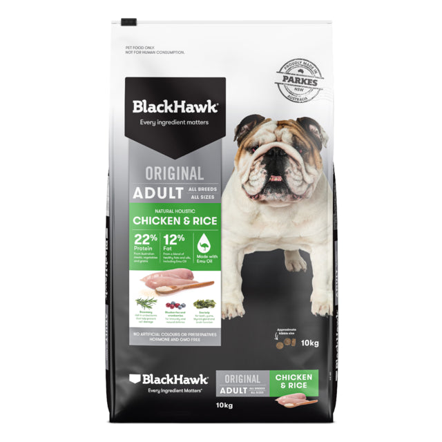 Black Hawk Original Adult Chicken & Rice Dry Dog Food 10kg bag, Pet Essentials Warehouse