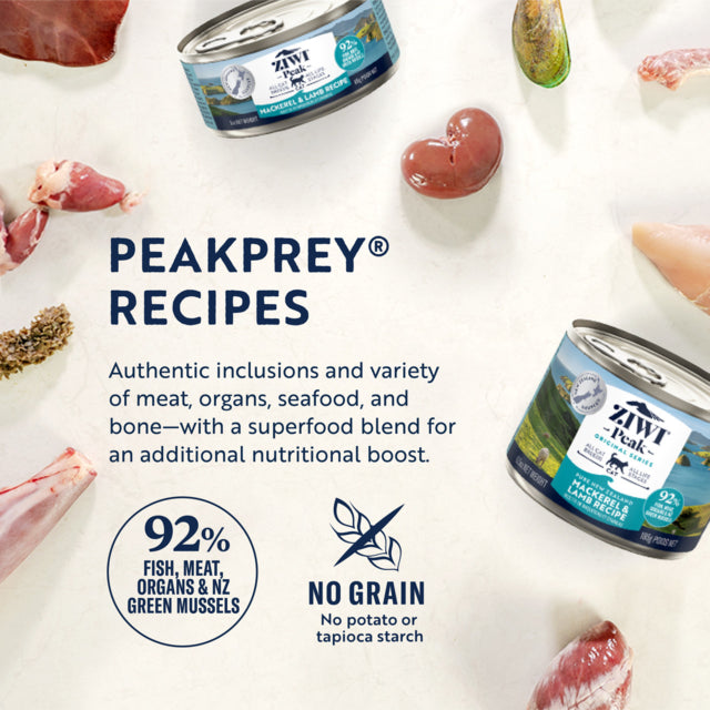 Ziwi Peak Mackerel And Lamb Wet Cat Food, Newzealand made cat food, Ziwipeak cat food, All life stages for cats, Mackerel and lamb cat food, Pet Essentials Warehouse, poster