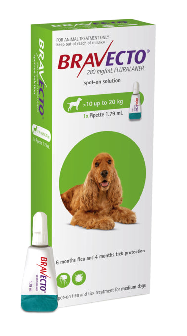 Bravecto Spot-On For Dogs 10-20kg, Medium dog flea treatment, Flea Treatment for dogs, Pet Essentials Warehouse 