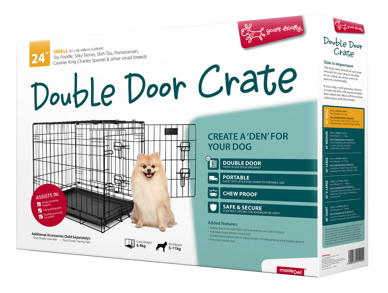 Yours Droolly Double Door Large Dog Crate 24 inch Small, Pet Essentials Warehouse, Pet City