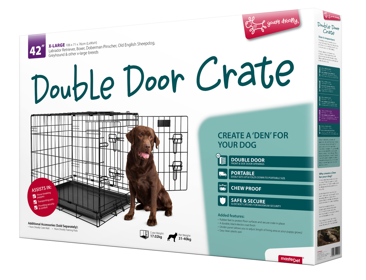 Yours Droolly Double Door XLarge Dog Crate 42 inch , Pet Essentials Warehouse, Pet City