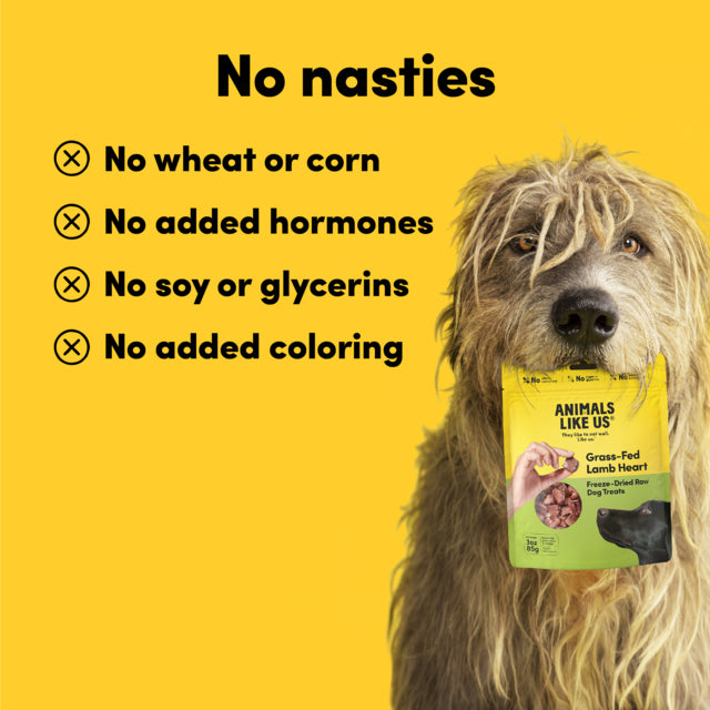 Animals Like Us Grass-Fed Lamb Heart Freeze Dried Dog Treats, no nasties dog Treats, Grainfree dog treats, Pet Essentials Warehouse