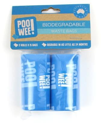 PooWee Waste Bag Bio poop bag, 2 pack, pet essentials warehouse. 30 x dog poop bags