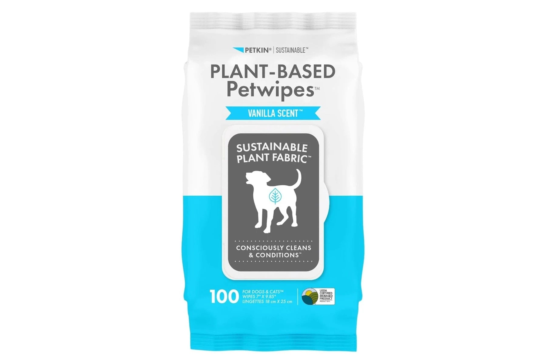 Petkin Plant Based Wipes Vanilla pack of 100 wipes, pet essentials warehouse