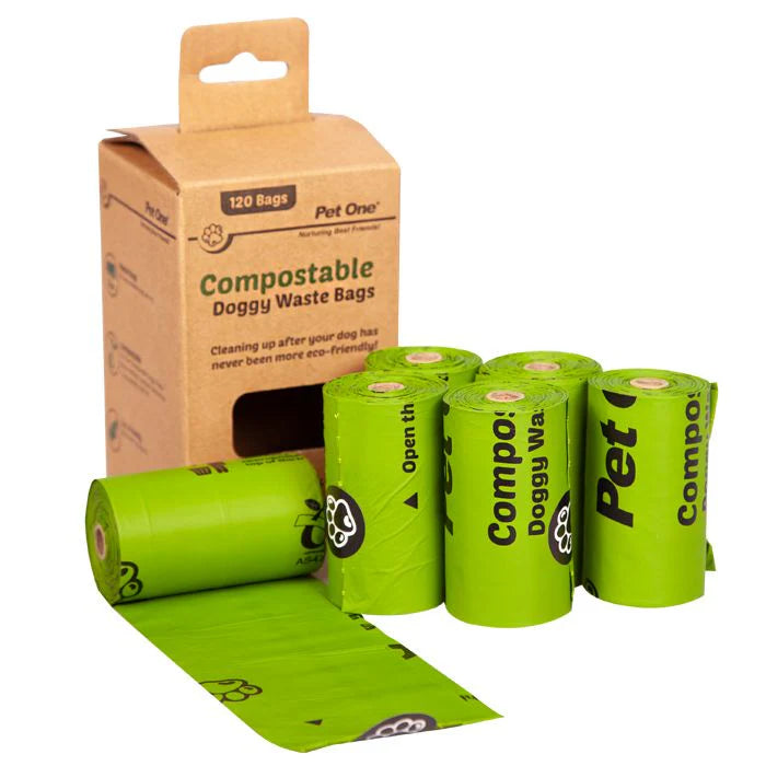 Pet One Compostable Doggy Waste Bags, 6 rolls of waste bags, Pet Essentials Warehouse