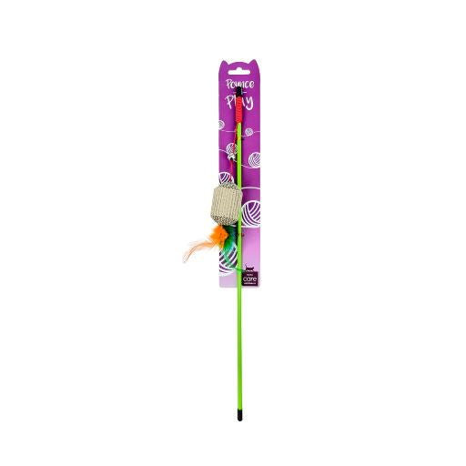 Pounce N Play Cat Toy Wand with Cardboard Roller & Feather Cat Toy