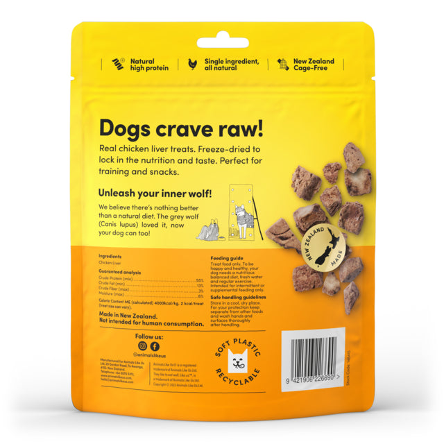 Animals Like Us Cage-Free Chicken Liver Freeze Dried Dog Treats, Dogs crave raw dog treats, Puppy Treats, Treats for puppies, Pet Essentials Warehouse