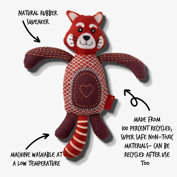 Resploot Red Panda Dog Toy, Machine washable dog toy, Recycled made dog toy, Pet Essentials Warehouse 