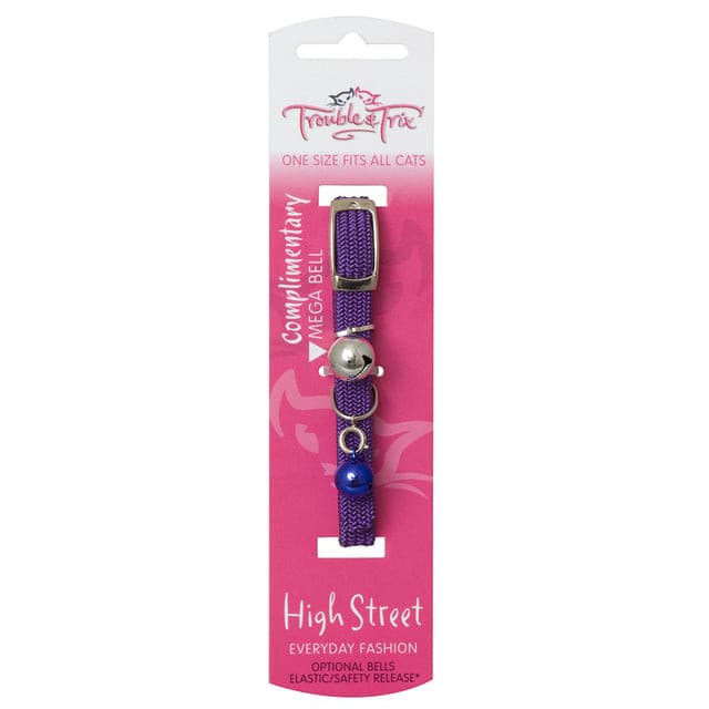 Trouble & Trix High Street Stretch Purple Cat Collar, Pet Essentials Warehouse, Pet City