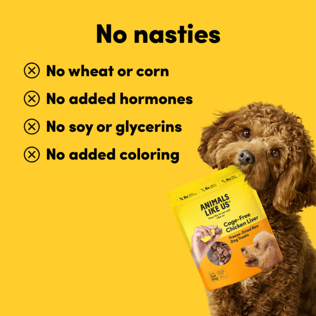 Animals Like Us Cage-Free Chicken Liver Freeze Dried Dog Treats, Grain free dog treats, Pet Essentials Warehouse