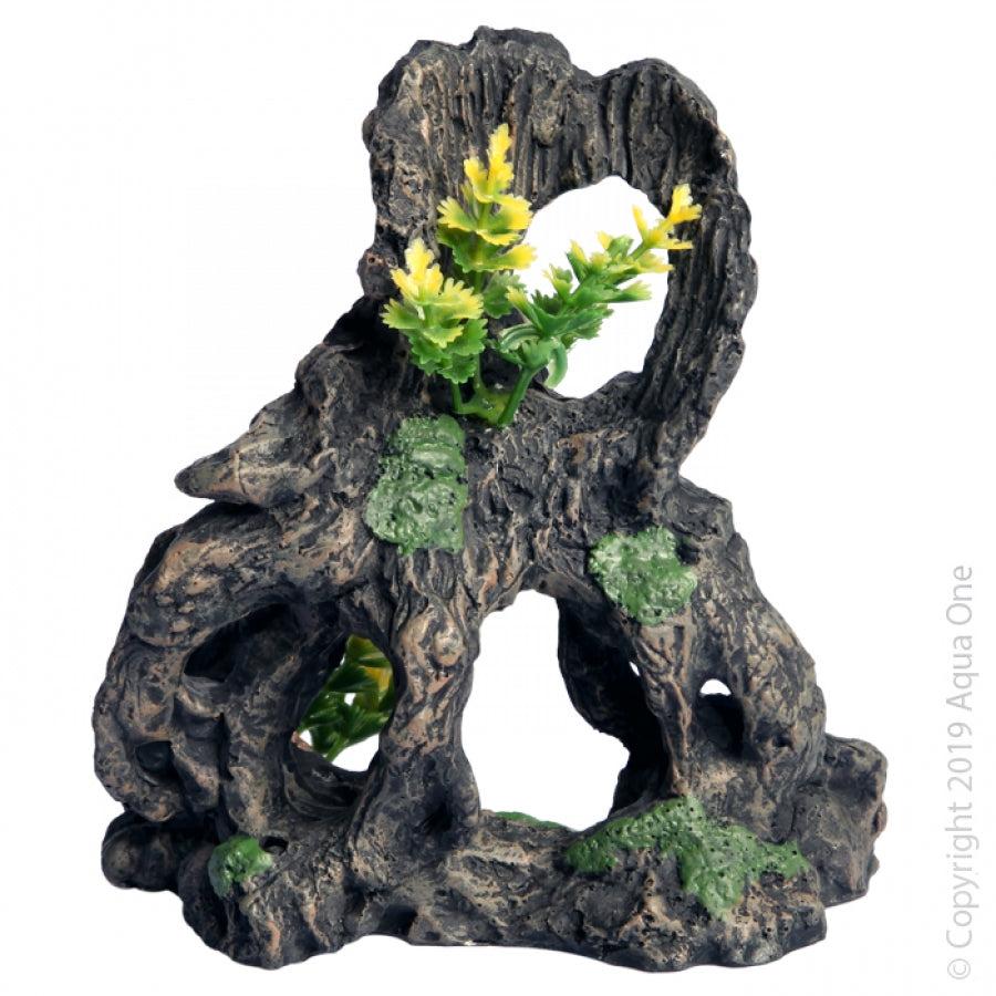 Aqua One Ornament Stump With Plant, Aqua One Fish Tank Ornament, Pet Essentials Warehouse