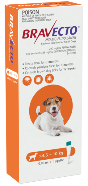 Bravecto Spot On Small Dogs 4.5-10KG, Flea control for dogs, Pet Essentials Warehouse