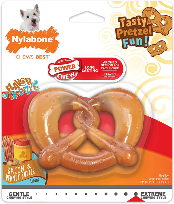 Nylabone Power Chew Pretzel Chew toy, Peanut butter dog toy, Tasty chew dog toy. Pet Essentials Warehouse