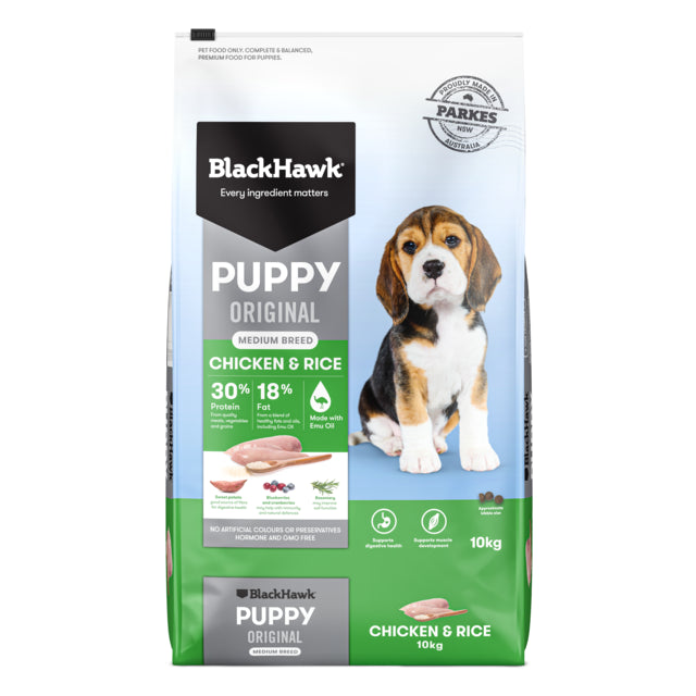 Black Hawk Original Medium Breed Puppy Chicken & Rice 10kg, Pet Essentials Warehouse