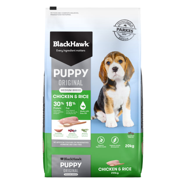 Black Hawk Original Medium Breed Puppy Chicken & Rice 20kg, Pet Essentials Warehouse