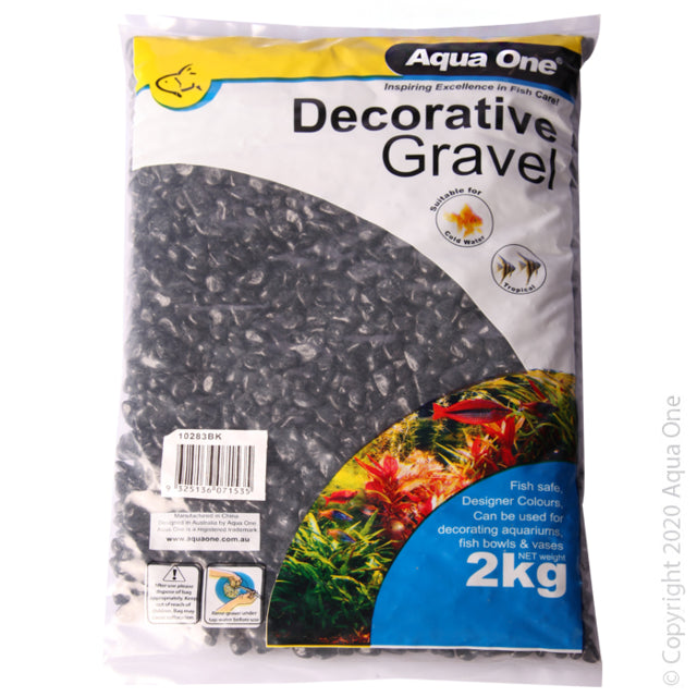 Aqua One Black Gravel 7mm 2kg bag, pet essentials warehouse