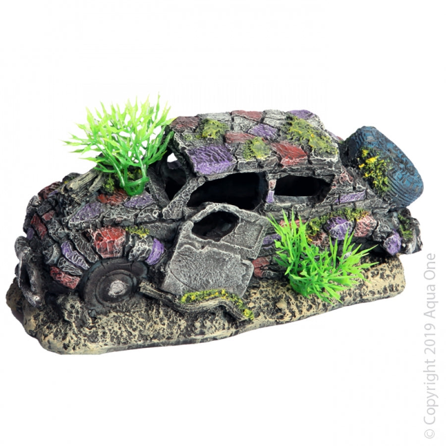 Aqua One Ornament Ruined Car, Ruined car, Ornaments for fish tanks, fish tanks, Pet Essentials Warehouse