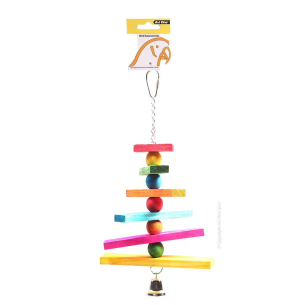 Avi One Coloured Block Chain & Bell 28cm Hanging bird toys, pet essentials warehouse