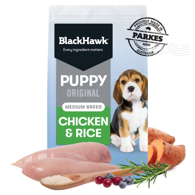 Black Hawk Original Medium Breed Puppy Chicken & Rice, Black Hawk dog food, Food for puppies, Pet Essentials Warehouse