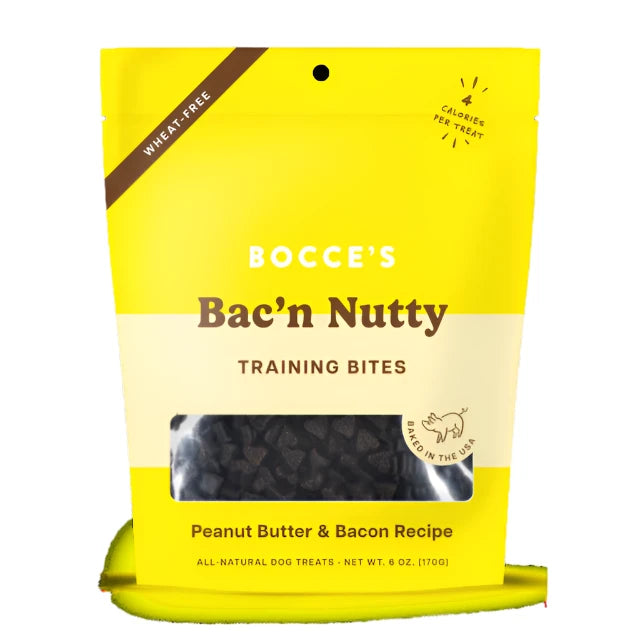 Bocce's Bac'n Nutty Training Bites Dog Treats, Bocces dog treats, Training bites for dogs, Training Treats, Pet Essentials Warehouse