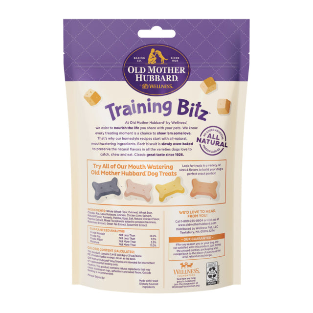 Old Mother Hubbard Bitz Assorted Dog Treats, Back of bag, Barcode, Training Bites, Pet Essentials Warehouse