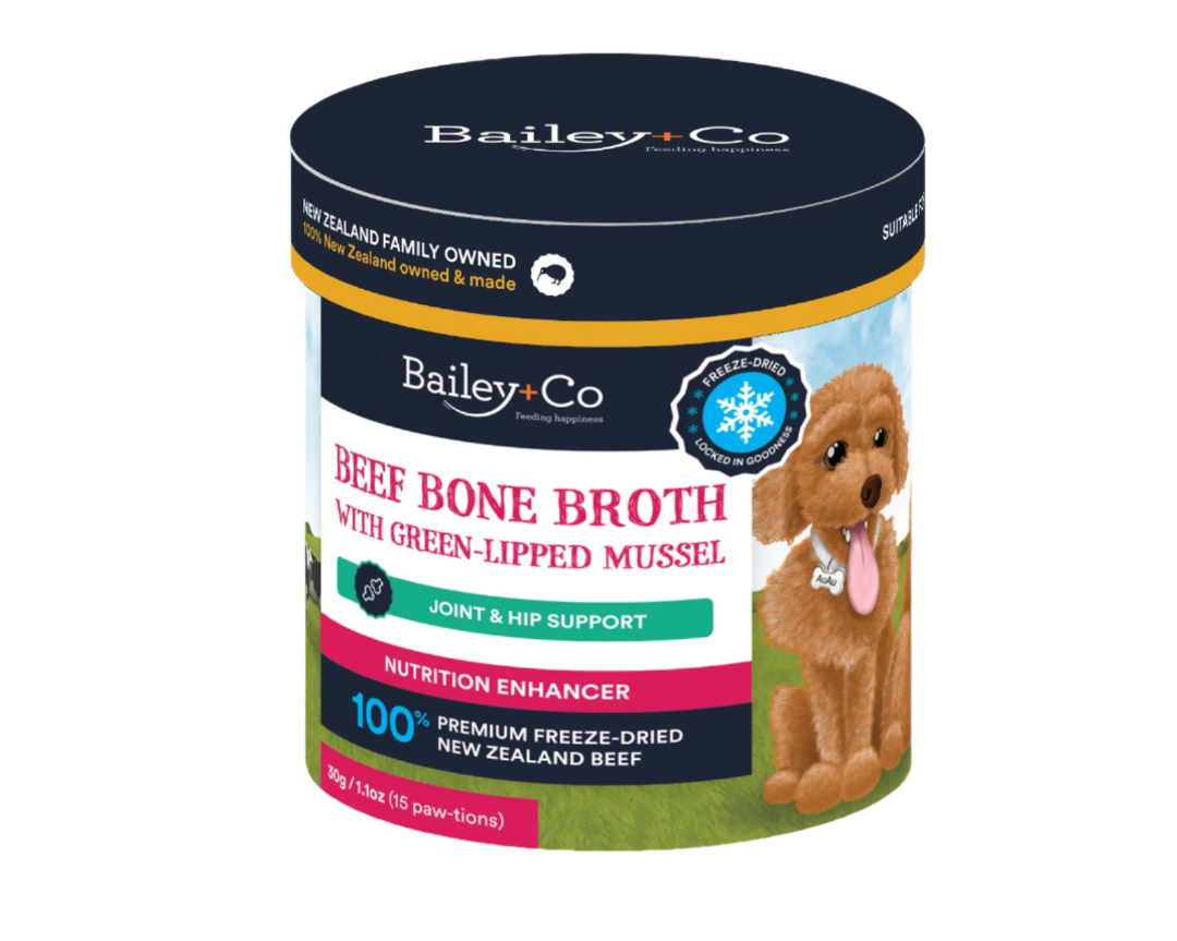 Bailey+Co Beef Bone Broth with Green Lipped Mussel Joint & Hip support, Hip and joint care for dogs, Pet Essentials Warehouse