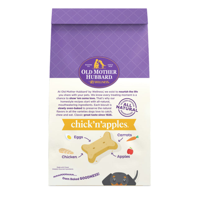 Old Mother Hubbard Chick 'N' Apples Mini Dog Treats, Back of bag, Pet Essentials Warehouse