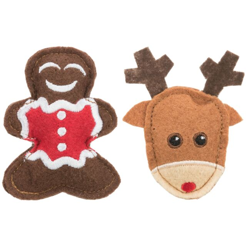 Christmas Felt Elk and Gingerbread Cat Toy, Cat Toys, Toys for cats, Pet Essentials Warehouse