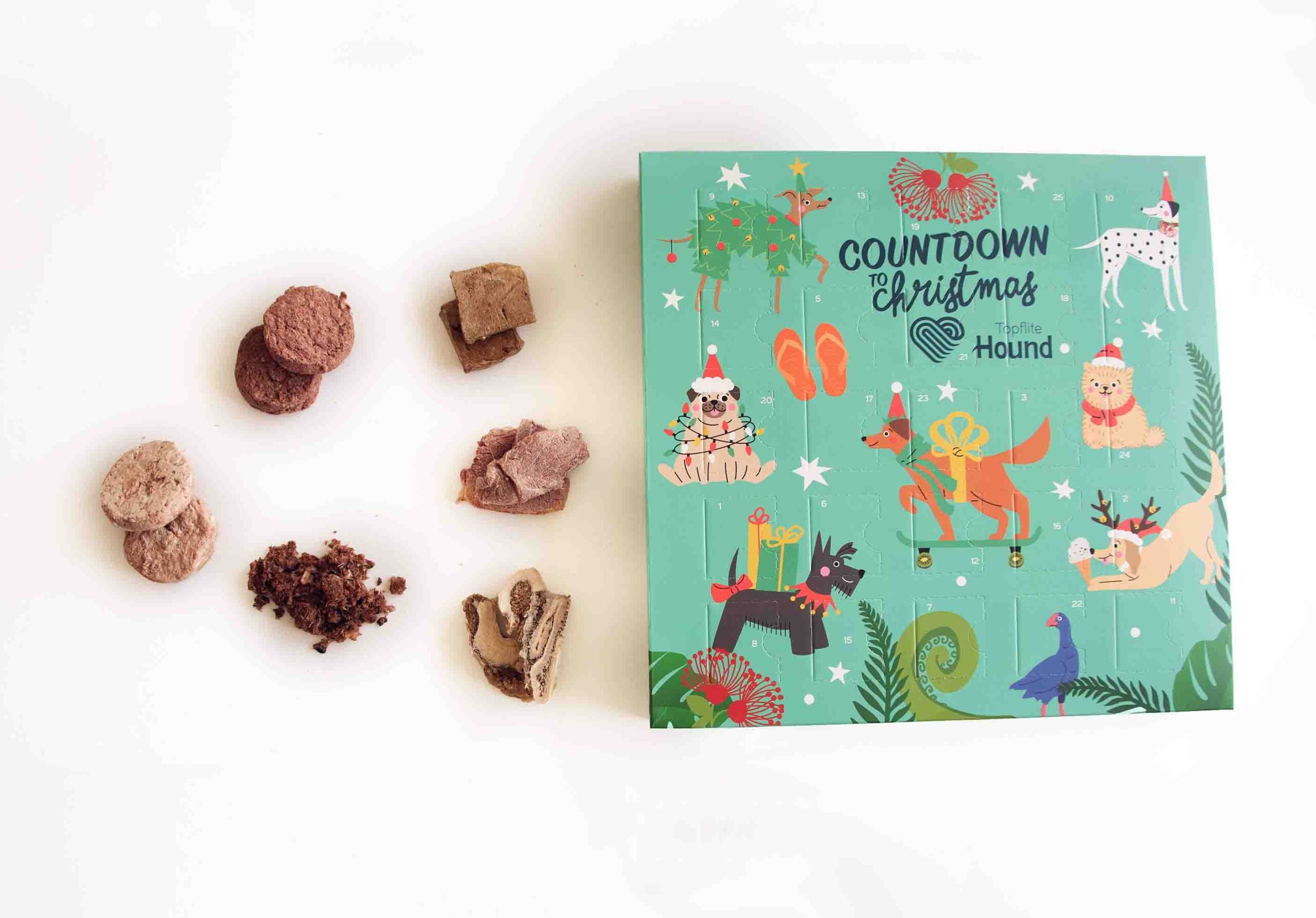 Topflite Hound Christmas Advent Calendar with treats, beef tripe treat, pet essentials warehouse