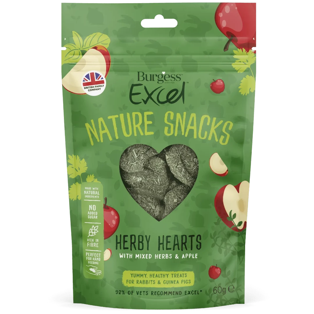 Burgess Excel Herby Hearts Treats 60g pack, pet essentials warehouse,