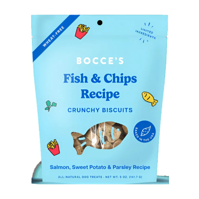 Bocce's Fish & Chips Biscuits Dog Treats, Dog Treats, Treats for dogs, fish and chips treats for dogs, pet Essentials Warehouse