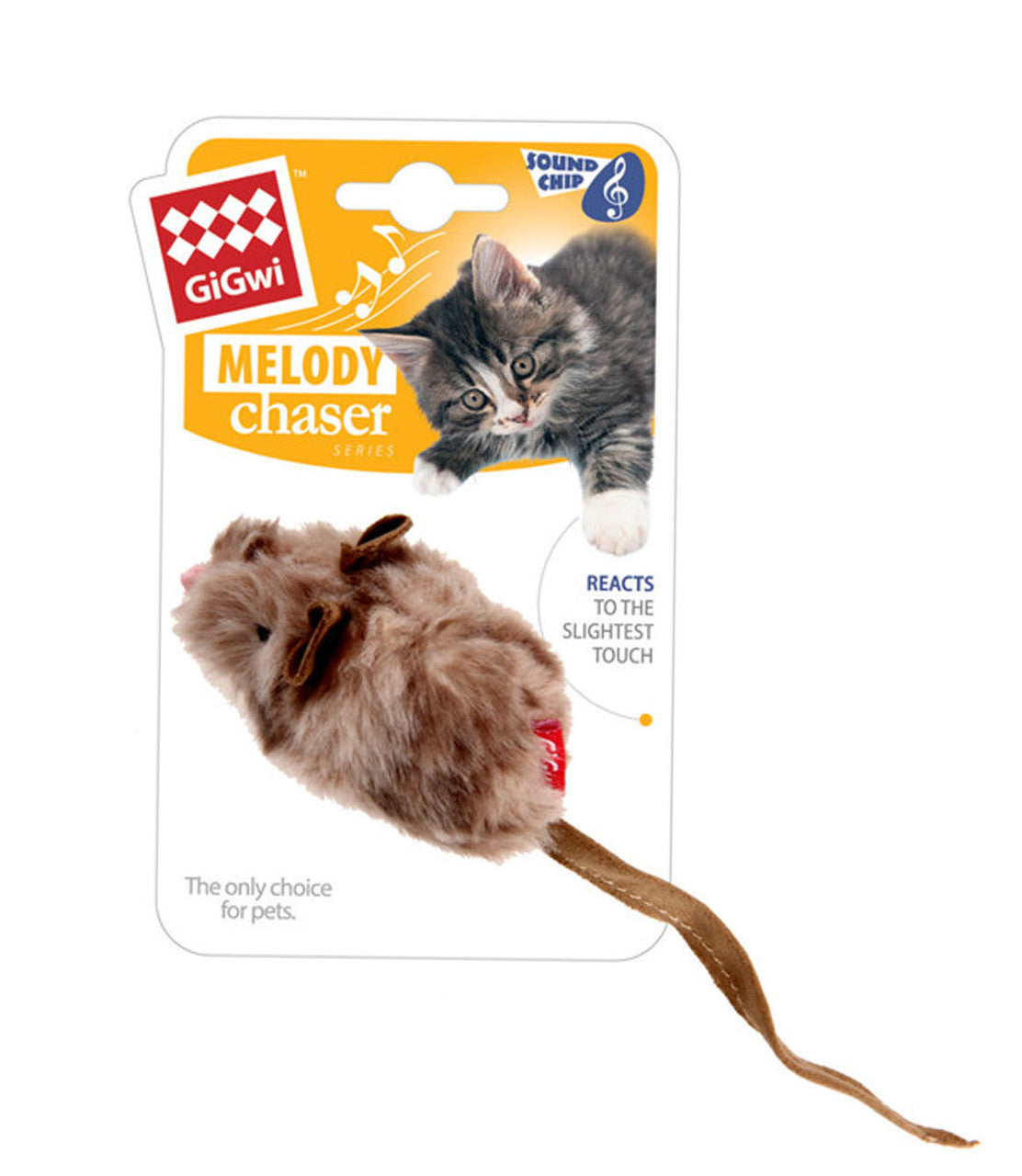 GiGwi Melody Chaser Mouse Cat Toy on header card, pet essentials warehouse