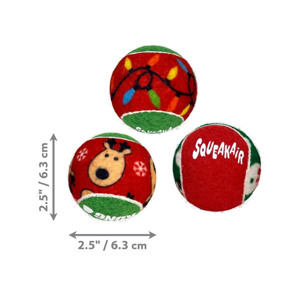 Kong Christmas Holiday Squeak Air Ball Fetch 6 Pack size guide