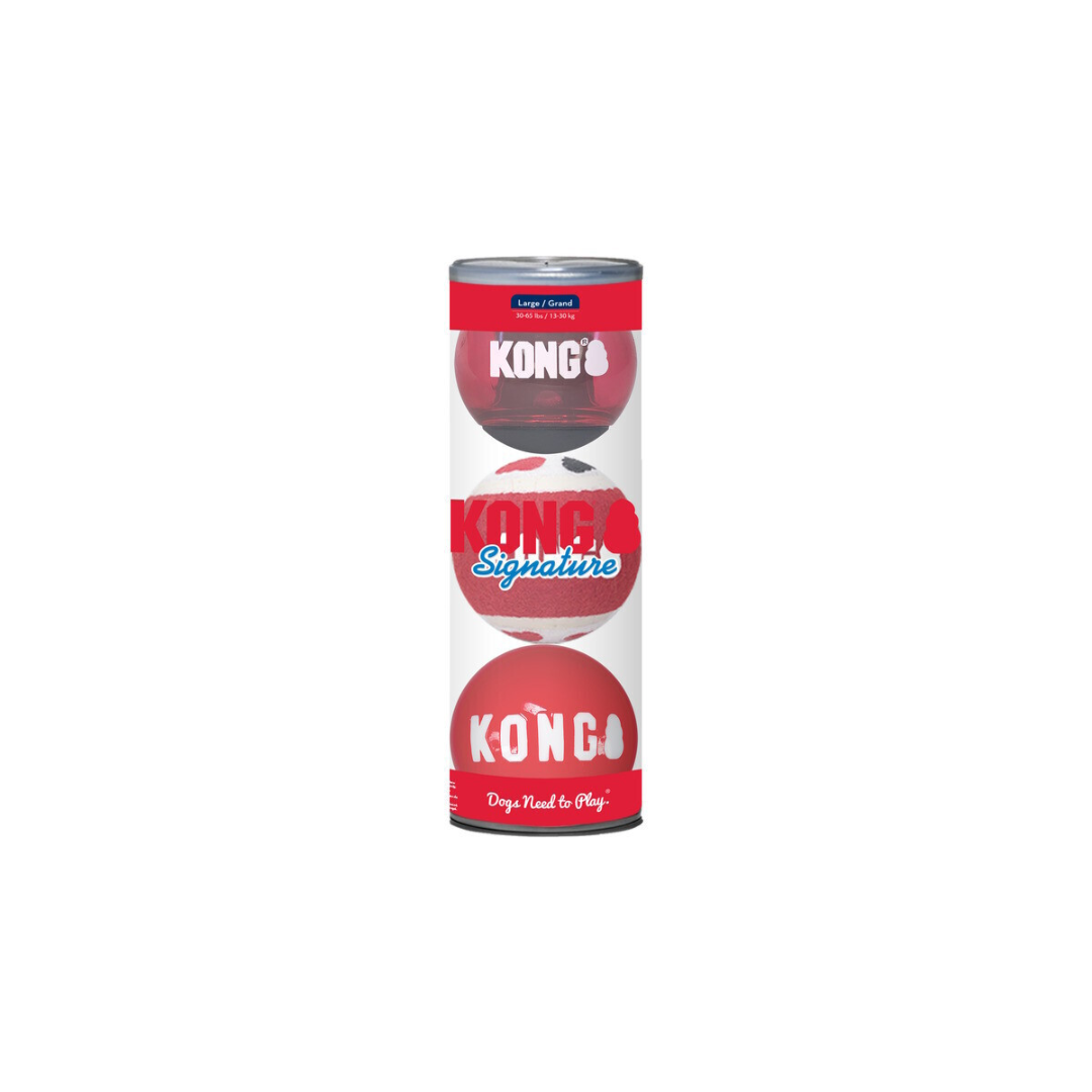 Kong Signature Balls Fetch large 3 pack, pet essentials warehouse