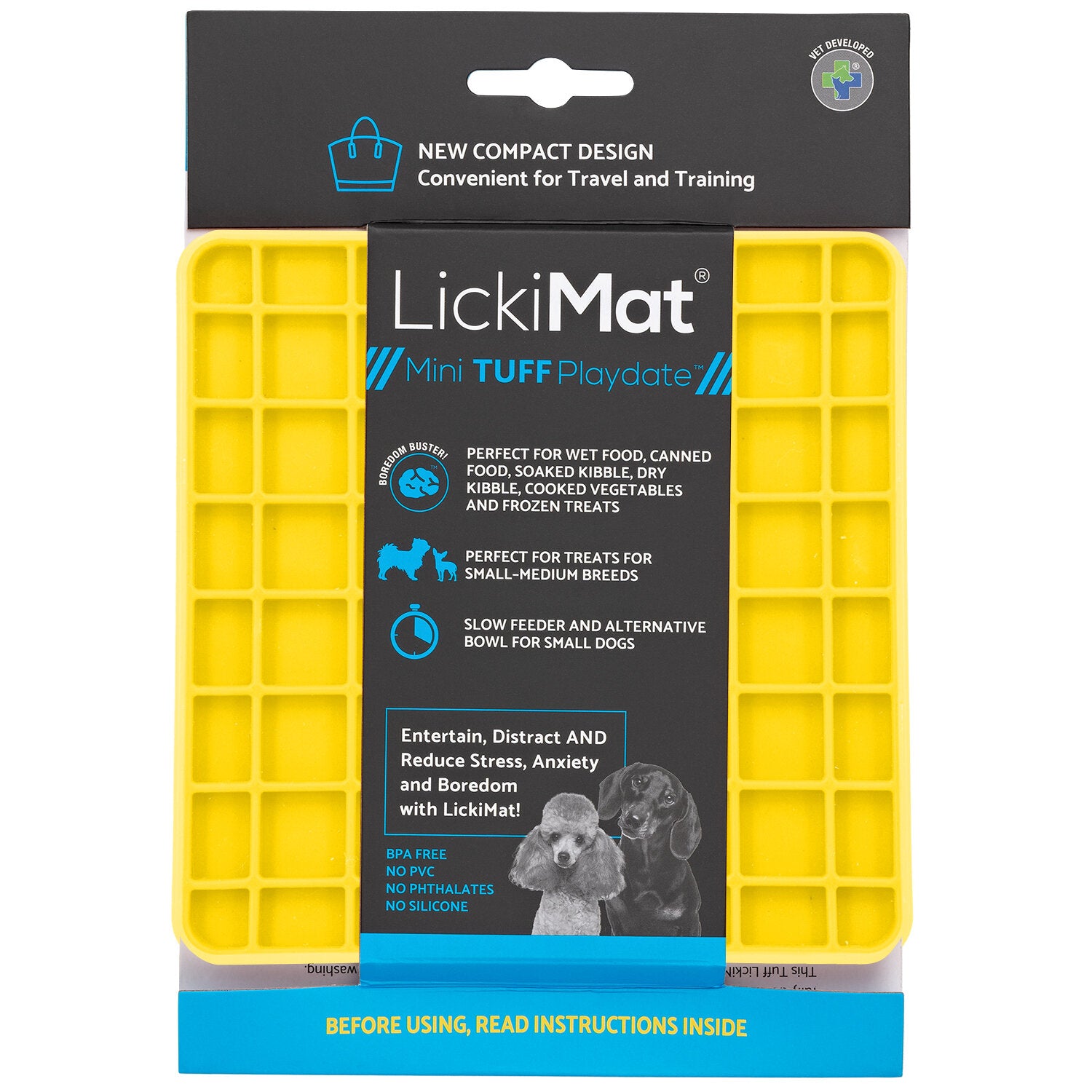 LickiMat Mini Tuff Playdate, LickiMat Travel, Mini Lickimat Yellow, Pet Essentials Warehouse