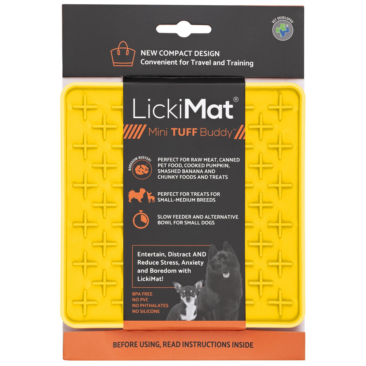 LickMat MiniTuff Buddy Yellow, Yellow LickiMat, Pet Essentials Warehouse