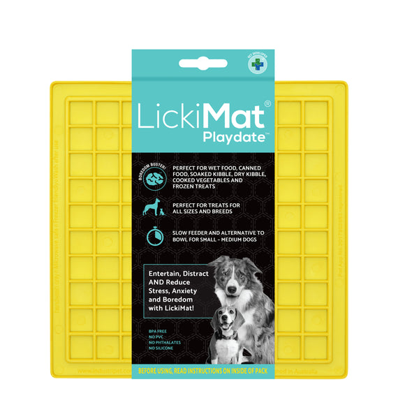 LickiMat Classic Playdate Yellow, Slow feeding plate, pet essentials warehouse