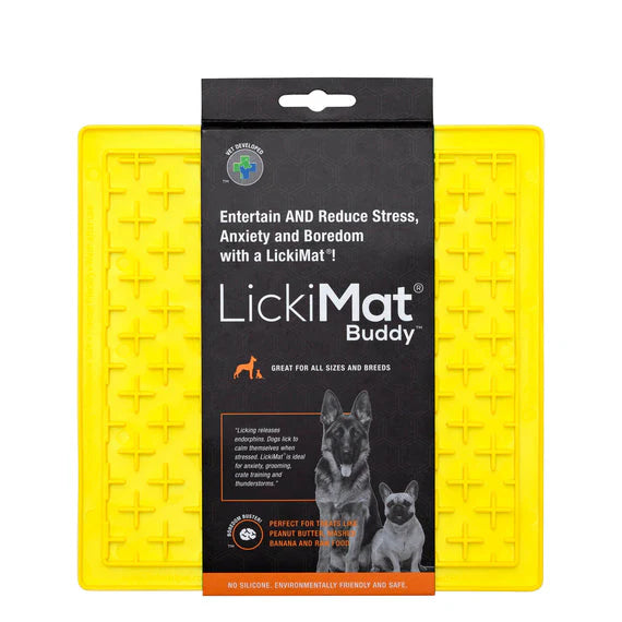 Lickimat Classic Buddy, Yellow lickimat, Enrichment toys for dogs, Reduces stress in dogs, Pet Essentials Warehouse